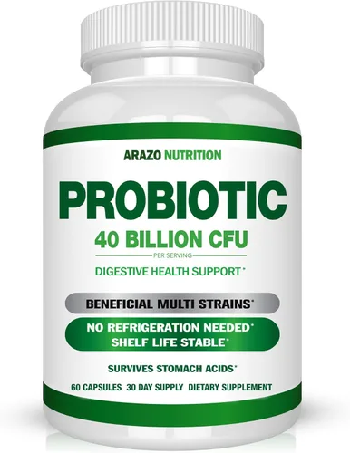 Arazo Nutrition Probiótico 40 mil millones de UFC - Estable en conservación con prebióticos y acidófilos - Potencia estable hasta la expiración -