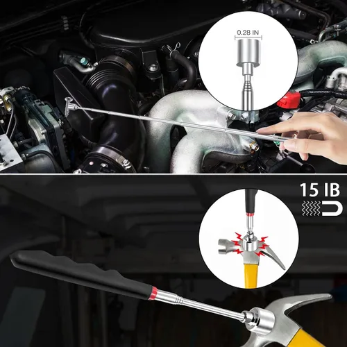 Miniatura 6 de Kit de herramientas telescópicas Preciva magnéticas para recoger piezas, con barra de agarre de 6,8kg y 0,45kg, redondo y cuadrado, giratorio a