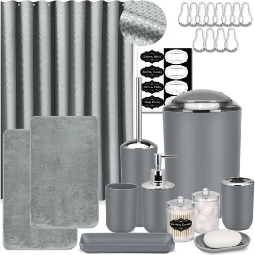 Miniatura 9 de Conjunto de Accesorios de Baño IMAVO, Juego de Baño Verde, Juego de 7 Piezas de Accesorios de Baño, Bandeja, Cepillo de Inodoro, Bote de Basura