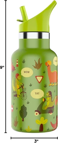 Miniatura 3 de JEELA SPORTS Botella de agua para niños de acero inoxidable con pajilla, 12 onzas, a prueba de fugas y de doble pared al vacío, botella de agua