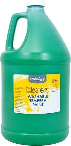 Handy Art Little Masters - Pintura al temple lavable, verde, botella de 128 onzas, brillante y mezclable, alta opacidad, colores lavables para aula,