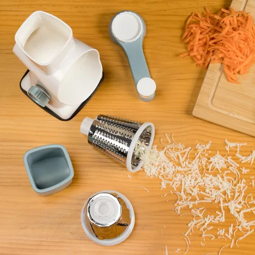 Miniatura 6 de Rallador de Queso Badelite con Manivela Giratoria Triturador de Queso de Acero Inoxidable Rallador de Verduras para Cocina 3 Cuchillas para Queso