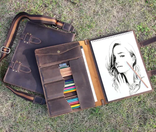Miniatura 6 de Robrasim Funda de Cuero para Cuaderno de Bocetos Hecha a Mano, Soporte para Bloc de Bocetos de Artista para Cuaderno de Bocetos de 9 x 12 pulgadas