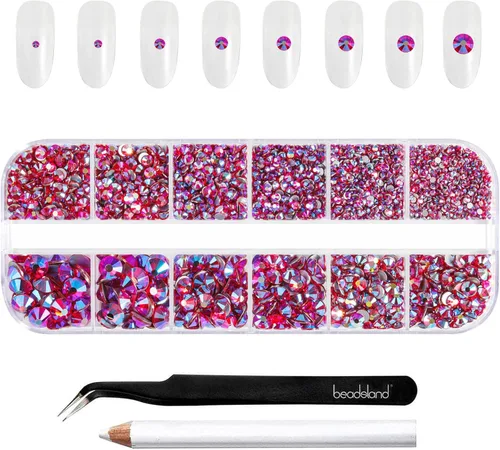 Miniatura 15 de Beadsland Diamantes de imitación para maquillaje, 8 tamaños, 2500 unidades de diamantes de imitación de cristal con parte trasera plana, gemas