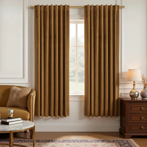 Miniatura 9 de Cortinas de terciopelo con trabilla trasera de 52 x 63 pulgadas de color naranja quemado de KOUFALL