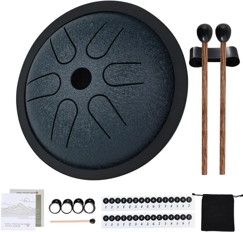 Miniatura 10 de Yahpetes Tambor de Lengua de Acero Instrumento de Percusión Musical Tambor de Lluvia de Metal para Exteriores 5.5 Pulgadas 6 Notas Clave de Do