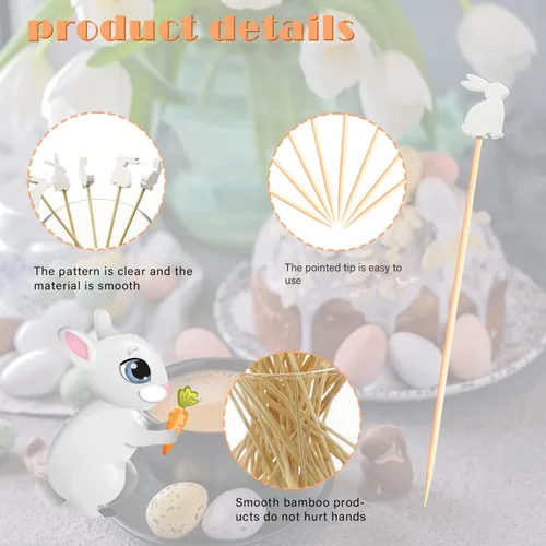 Miniatura 3 de Palillos de cóctel de conejo de Pascua, palillos para frutas y postres, palillos para sándwiches, palillos para alimentos, pinchos para charcutería