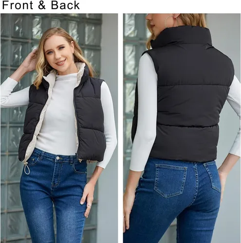 Miniatura 5 de AJUVEN Chaleco corto de invierno para mujer, ligero, reversible, cálido, chaleco acolchado, chaleco acolchado
