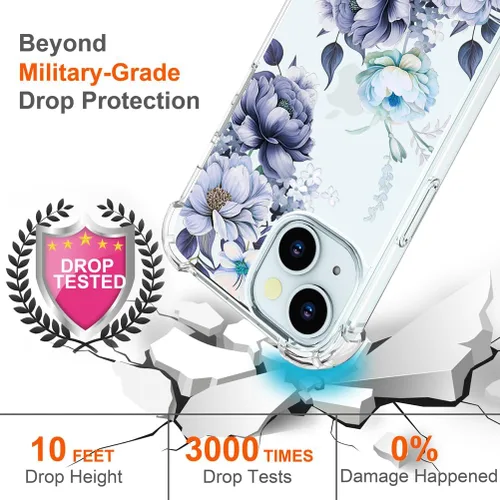 Miniatura 8 de Hungo Funda compatible con iPhone 15 Plus para mujer, diseño floral transparente, lindo, flor azul rosa Rosas Azules