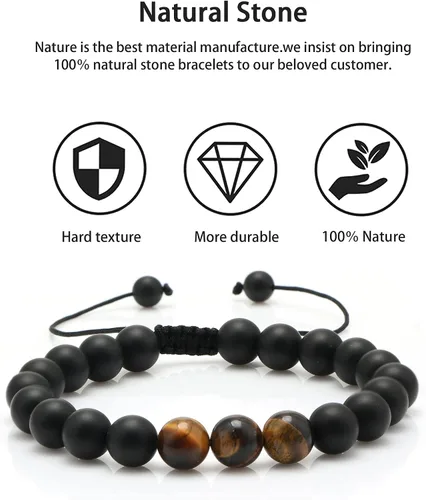 Miniatura 6 de JoycuFF Pulsera de ojo de tigre para hombre, regalo de aniversario, cumpleaños, día del padre, regalo de Navidad para novio, papá, hijo, esposo