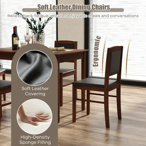 Miniatura 3 de NAFORT Juego de mesa de comedor de 5 piezas para 4, juego de 4 sillas de mesa de cocina de madera maciza, juego de comedor moderno de mediados