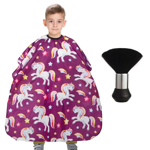 Miniatura 16 de Capa de peluquería para niños con cepillo quitapelusas para el cuello, capa profesional de salón para corte de cabello con cierre a presión