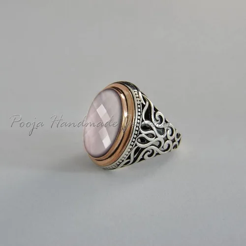 Miniatura 2 de 925 Sterling Silver Ring, Rose Quartz Men Ring, Men Handmade Statement Ring, Vintage Ring, Signet Men Ring, Pink Quartz Men Ring, Cocktail Ring, Two