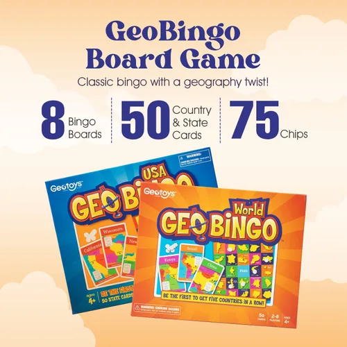 Miniatura 2 de GeoToys GeoBingo Set, World & USA Bingo para niños de 4 años en adelante, juego de geografía para el hogar y la escuela, divertido juego educativo