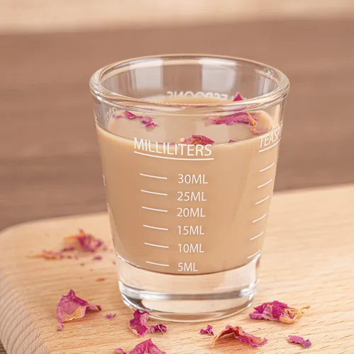Miniatura 8 de BCnmviku -Vasos corto, taza medidora, taza de espresso, Líquido, vidrio pesado, vaso de vino 2 juegos de 26, para medición gradual 1 onza, 6 Blanco