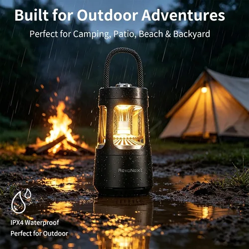 Miniatura 8 de Revonext - Linterna de campamento con altavoz Bluetooth, altavoz inalámbrico impermeable para exteriores con luz ambiental de doble color, altavoz