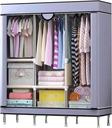 Miniatura 9 de large closets Wardrobe Closet with Pattern Cloth Cover Wardrobe Closet Steel Rack Closet for Clothes Saves Space Portable Storage Closet Space-saving