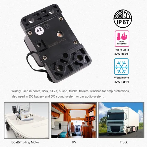 Miniatura 5 de E69 Interruptor de circuito de 10 A T3 con restablecimiento manual Mini de montaje en superficie IP66 Interruptor conmutable de 10 A