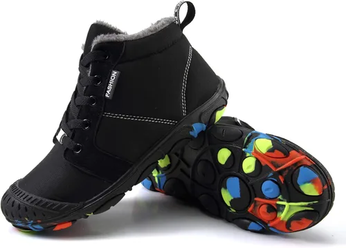 FLIOZY Botas de nieve para niños y niñas, botas de invierno anticolisión, con forro de piel, cálidas, resistentes al agua, zapatos de senderismo