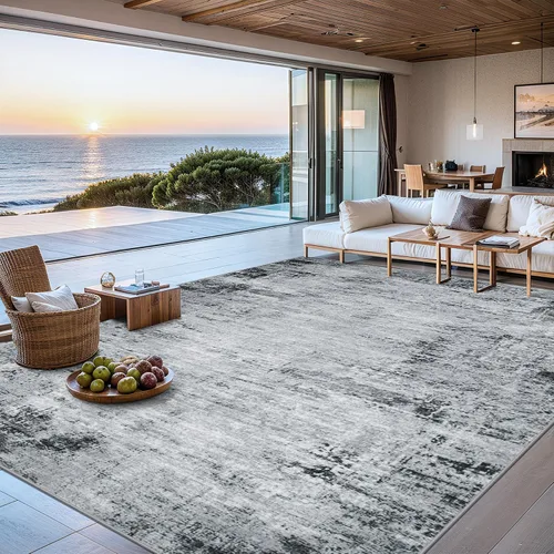 Miniatura 20 de Alfombras de 6x9 para sala de estar - Alfombra lavable moderna abstracta suave grande neutral antideslizante para piso interior resistente a manchas