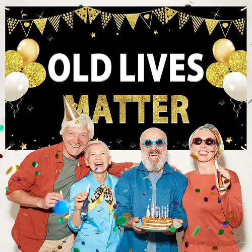 Miniatura 6 de Cartel de cumpleaños de Old Lives Matter para hombres, divertido cartel de cumpleaños negro dorado para adultos, suministros de fiesta de fondo, 30