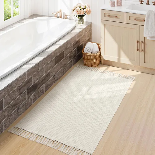 Miniatura 8 de Lahome Alfombras Boho para Entradas, Alfombra de Cocina de 3 x 5 Pies, Alfombras Ligeras para Dormitorio Lavables, Alfombra de Baño con Borlas