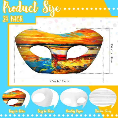 Miniatura 2 de Leyndo 24 máscaras de papel maché de media cara, color blanco, para bricolaje, Mardi Gras, Halloween, fiesta de cosplay (estilo moderno)