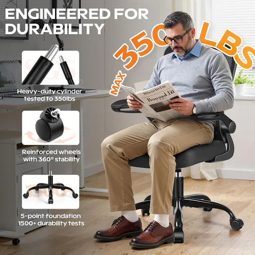 Miniatura 5 de Silla de oficina ergonómica 2026 – Silla de escritorio de malla con reposabrazos abatibles, altura ajustable y lumbar, cómodas sillas de computadora