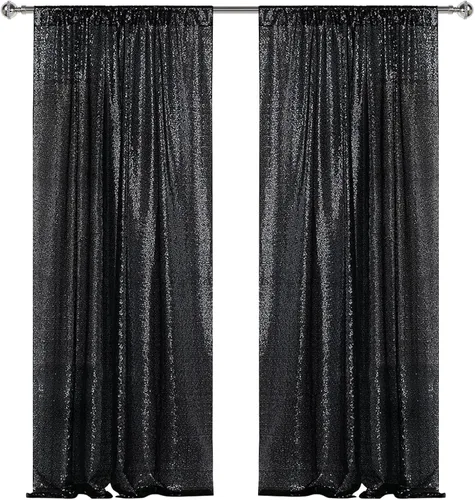 Miniatura 97 de Sugargirl Telón de fondo de lentejuelas negro para Halloween, 4 paneles de 2 pies x 8 pies, cortinas brillantes con purpurina, fondo negro