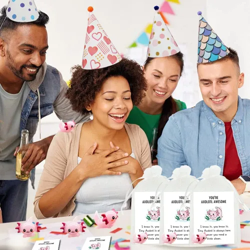 Miniatura 6 de 90 piezas de regalo inspirador mini ajolote de resina con regalo de agradecimiento, tarjetas de animación, bolsas de regalo de organza blanca