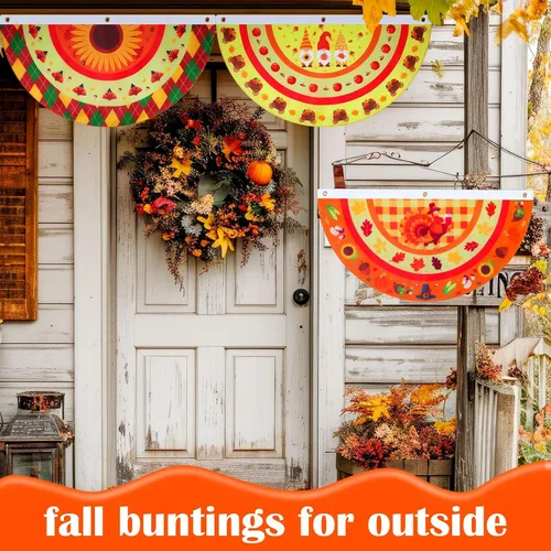 Miniatura 5 de Breling 4 banderas de Acción de Gracias para exteriores de 3 x 1.5 pies, con diseño de calabaza, pavo, otoño, plisada, para colgar en el patio