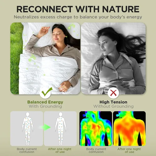 Miniatura 5 de Newise Grounding Sheets, 10% fibra de plata pura y 90% algodón orgánico, sábana bajera conductora para un mejor sueño, tamaño Queen de 60 x 80 x 15
