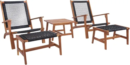 Miniatura 8 de SAFAVIEH Outdoor - Chantelle Lounge Set - Negro y negro - Madera maciza con cojín - Diseño costero de asiento bajo - Ideal para patio, terraza