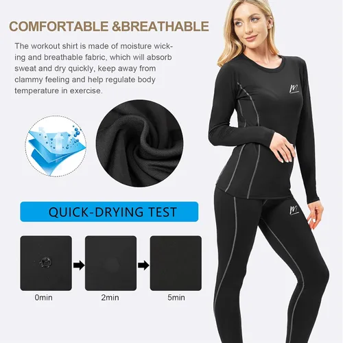 Miniatura 5 de MeetHoo Ropa interior térmica para mujer, conjunto de compresión de capa base cálida para invierno, forro polar, pantalones largos para correr