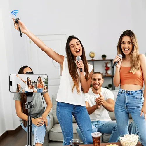 Miniatura 7 de Soporte de trípode para teléfono 4 en 1 con clip, palo de selfie extensible con rotación de 360° e inclinación de 225°, mango plegable portátil