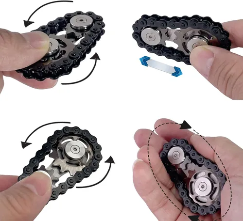 Miniatura 5 de Juguete giratorio para ansiedad con cadena de piñón de metal, juguete para ansiedad para aliviar el estrés y la ansiedad, engranajes de cadena