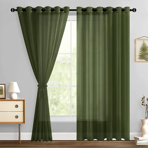 Miniatura 159 de Hiasan - Cortinas traslúcidas de gasa cortas semitransparentes con ojales y alzapaños filtrantes de luz para ventana, dormitorio, baño, 2 paneles