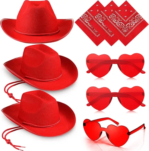 9 piezas de sombrero de vaquero para adultos con bandana de vaquero y lentes para disfraz occidental, accesorio de vestir para hombres y mujeres