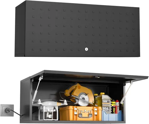 Miniatura 10 de Armario de Pared de Garaje de Metal, Armario de Almacenamiento de Pared con Puerta con Cerradura y Estante Ajustable, Armarios de Taller de Acero