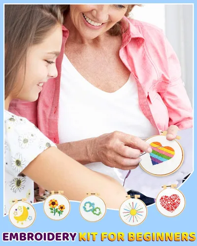 Miniatura 6 de Pllieay 10 kits de punto de cruz para principiantes, kits de bordado para principiantes para niños de 7 a 13 años, incluye instrucciones, kits