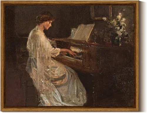 InSimSea Arte de Pared Enmarcado en Lienzo Pintura Clásica Dama Tocando el Piano Impresión Vintage en Lienzo Decoración de Pared para Dormitorio