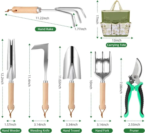 Miniatura 7 de Juego de herramientas de jardín de 9 piezas de alta calidad para mujeres - Herramientas de acero inoxidable resistentes a la oxidación con bolsa