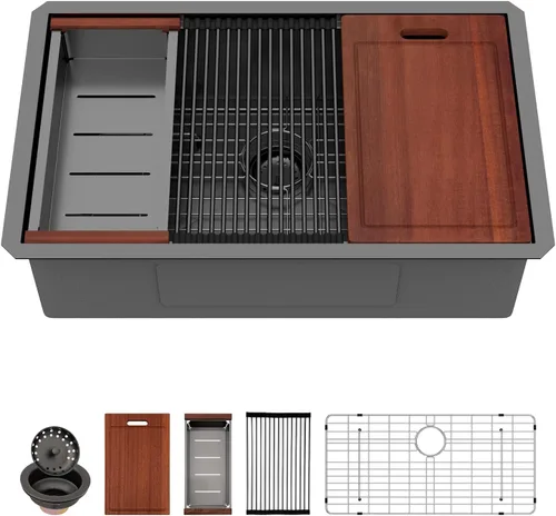 Miniatura 19 de Sarlai 33 Fregadero de Cocina Empotrado - Fregadero de 33 x 19 Pulgadas Bajo Encimera Estación de Trabajo de Profundidad Sencillo Tazón 16 Calibre