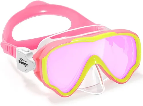 Seago Gafas de natación para niños, máscara de buceo para jóvenes (5-15), antivaho 180° visión clara Rosa(Mirrored Pink)