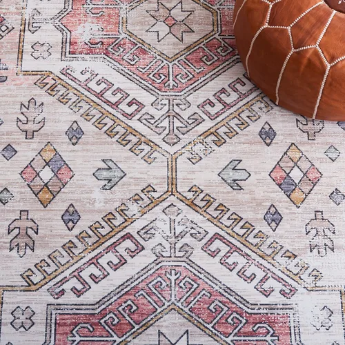Miniatura 7 de SAFAVIEH Tucson Collection - Alfombra lavable de 2 pies 6 pies x 8 pies, beige y verde, antideslizante y fácil de limpiar, ideal para pasillo