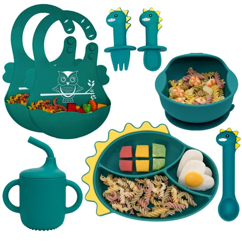 Juego de alimentación de silicona para bebés, suministros de destete para bebés, juego de platos y cuencos de succión de silicona para bebés, plato