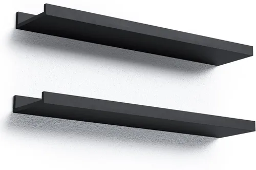 Miniatura 10 de Boswillon Juego de 2 estantes flotantes montados en la pared, modernos estantes de pared negros para almacenamiento con labio, estante de repisa