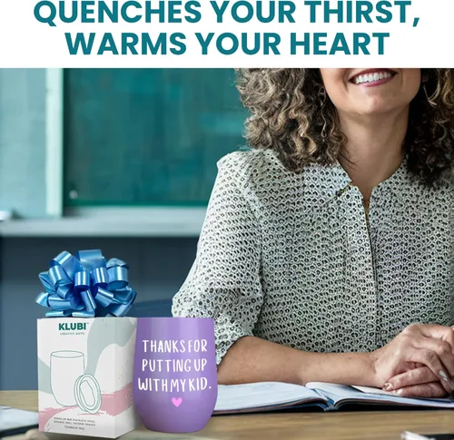 Miniatura 6 de KLUBI Regalos para Proveedores de Cuidado Infantil - Vaso "Thanks For Putting Up With My Kid" de 12oz Taza de Café Morada Regalos para Maestros