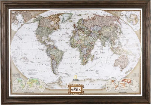 Miniatura 22 de Mapamundi con alfileres, personalizado, ejecutivo, con marco de 24 x 36" y alfileres, Negro (Rustic Black), 24 x 36 pulgadas Marco negro rústico