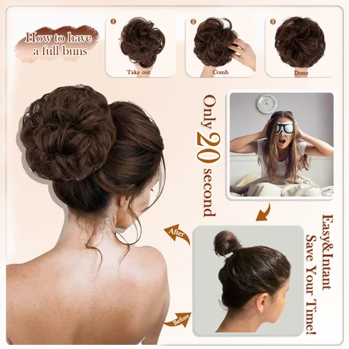 Miniatura 3 de Extensiones de cabello ondulado con clip de garra, moño desordenado, moño desordenado, sintético, recogido, coletero, para mujer, color negro oscuro